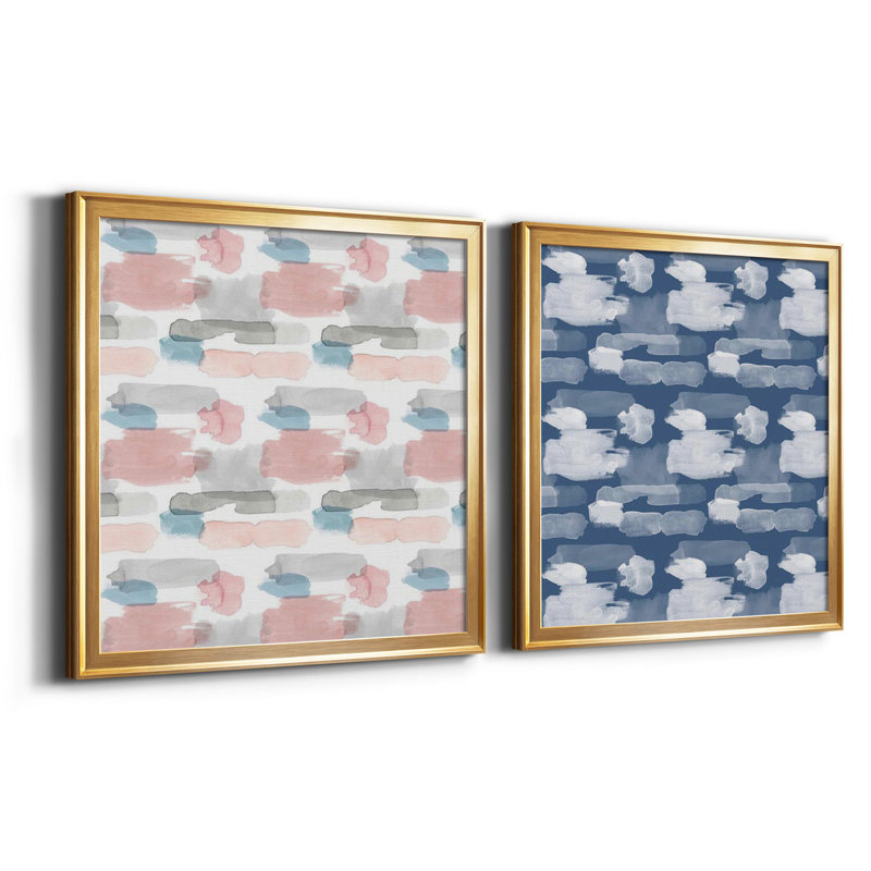 Calm Watercolor Collection H - ensemble de 2 cadres photo Calm Collection H, Toile encadrée dorée, Pas de tapis