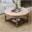 Large Round Waterproof Ottoman Coffee Table 2 Tier Oversized Button Tufted Ottoman With Wooden Shelf Storage Farmhouse Upholstered Coffee Table Living Room Footstool Ottoman Linen(Warm White)