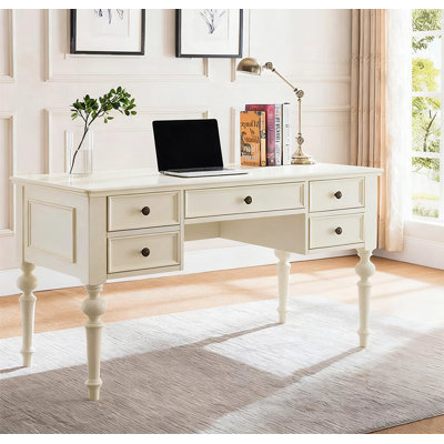 Vintage Solid Wood Office Desk, 5 Drawers & Zinc Alloy Handles