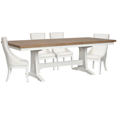 Extendable Trestle Dining Table With 4 Host Chairs