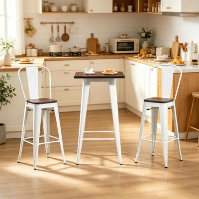 Space Saving Patio Bar Sets, Wood Steel 3 Piece Industrial Set For Kitchen