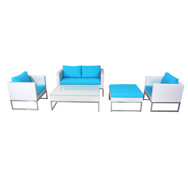 Citronelle 4 - Person Patio Conversation Set with Cushions, Turquoise Cushion/White Frame