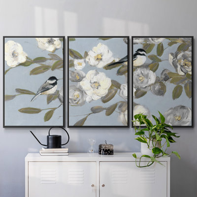 Mésanges et fleurs I 3 pièces