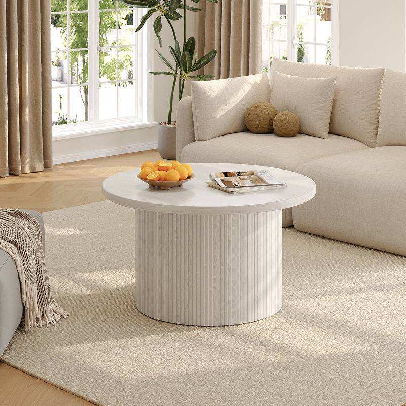 Table basse de 31,5 po avec dessus en grain de bois et abat-jour tambour pour le salon, Blanc