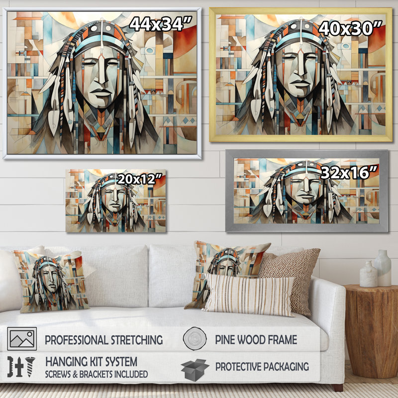 Impression sur toile Native Cherestic Cherokee, Cadre flottant doré, H 24 po x l 32 po