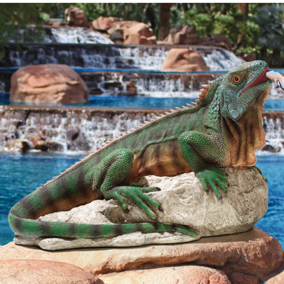 Statue Iguana Lizard on Rock Piped