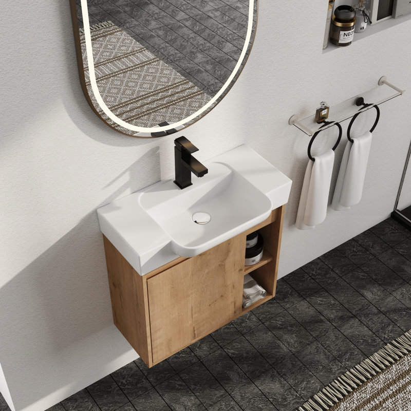 Meuble-lavabo mural simple 24 po avec comptoir en céramique Marnar, Imitative Oak, 24"