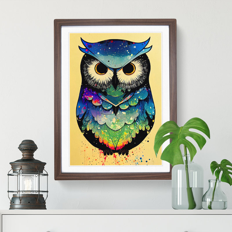 Paint Splashed Owl No.2 Abstract - Framed Print, 46cm H x 34cm W x 2cm D, Walnut