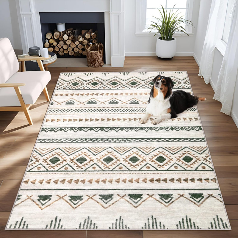 3x5 Boho Moroccan Area Rug – Soft Washable Farmhouse Geometric Carpet for Home Décor