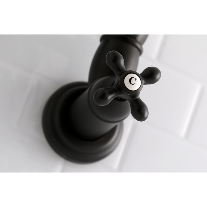 Kingston Brass Restoration Two-Handle 1-Hole Wall Mount Pot Filler Faucet, Matte Black