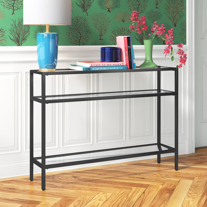 Ceno Glass Top Console Table, Blackened Bronze, 30" H x 42" W x 10" D