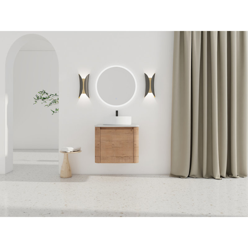 Meuble-lavabo mural 24 po avec lavabo d'art en céramique et porte à fermeture en douceur, emballage KD, contreplaqué