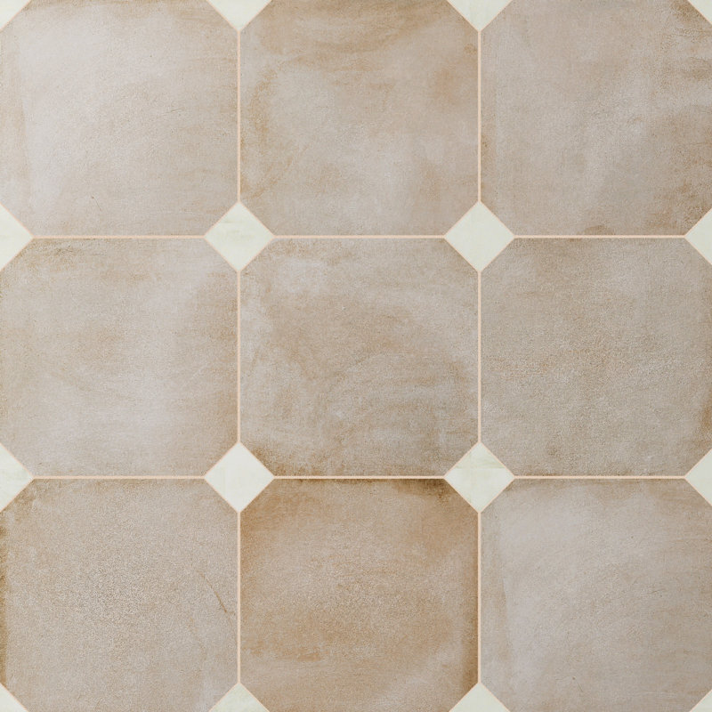 Laverton Octagon W/Taco 7-7/8 In. X 7-7/8 In. Porcelain Floor And Wall Tile, Beige/White
