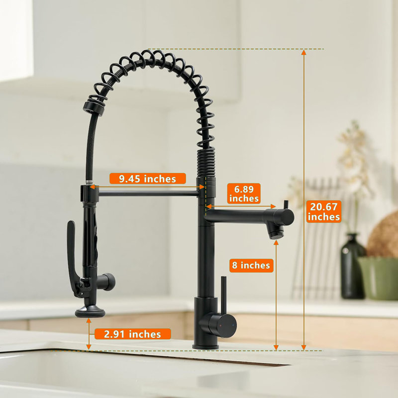 Commercial Pull Down Kitchen Sink Faucet With Sprayer Modern Kitchen Faucet Single Handle Brass Taps, Matte Black