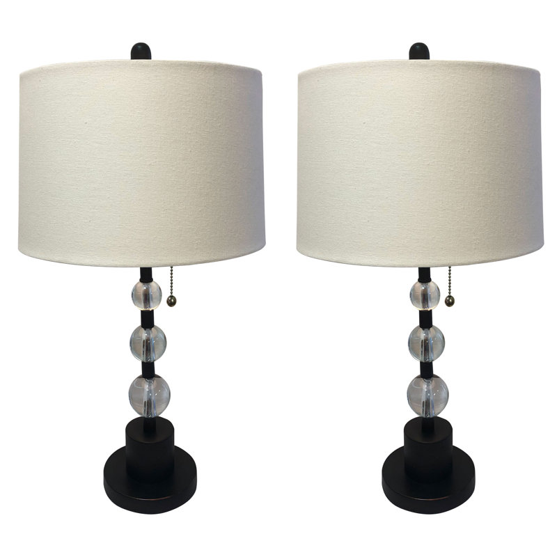 Ensemble de lampe de table à colonne de cristal Rima, Bronze huilé, Noir, H 26 po x l 26 po x P 26 po