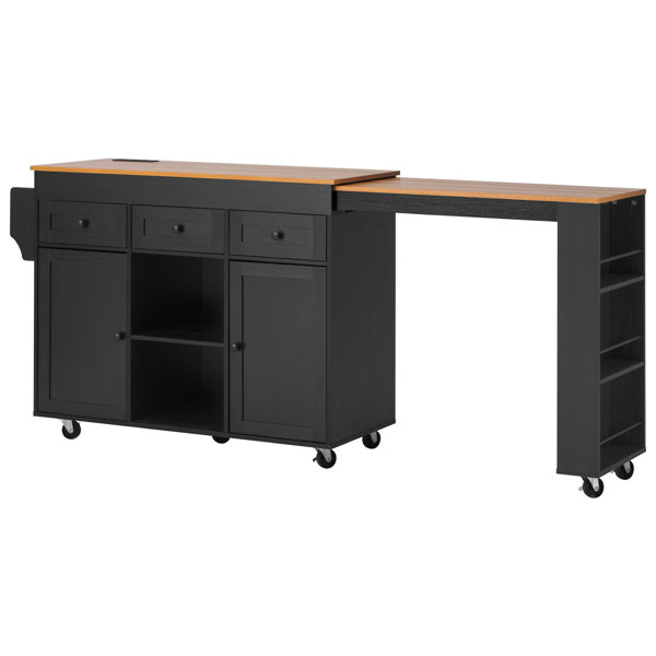 Ebern Designs 85.5" Kitchen Island With Extendable Dining Table ...