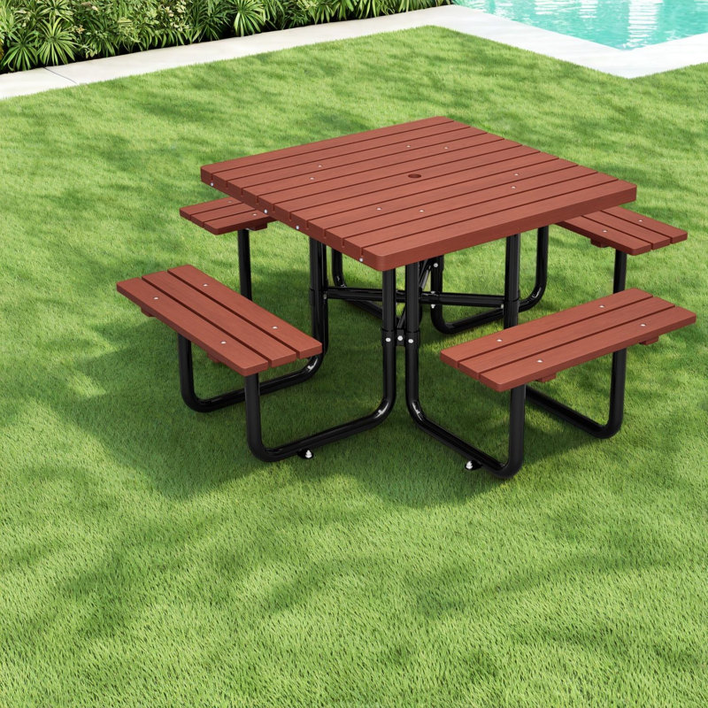 Ensemble de tables de patio spacieuses, salle à manger rustique en acier et bois massif pour la cour arrière