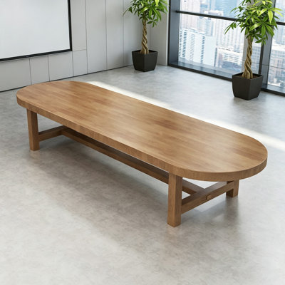 Simple Brown Oval Solid Wood Conference Table