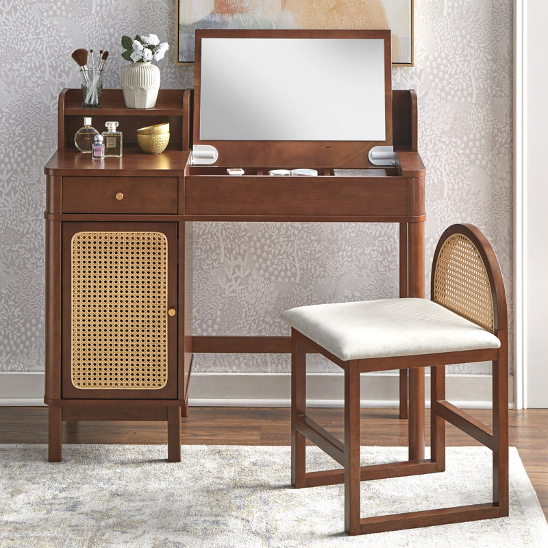 Bayview Vanity Desk and Stool, Walnut
