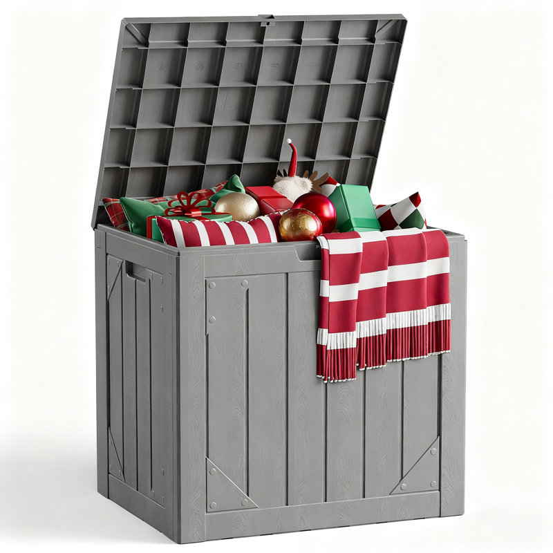 Outdoor Storage Box, 30 Gallon, Lockable Waterproof Resin Deck Box For Patio Cushions And Garden Tools, UV Resistant (Gray)