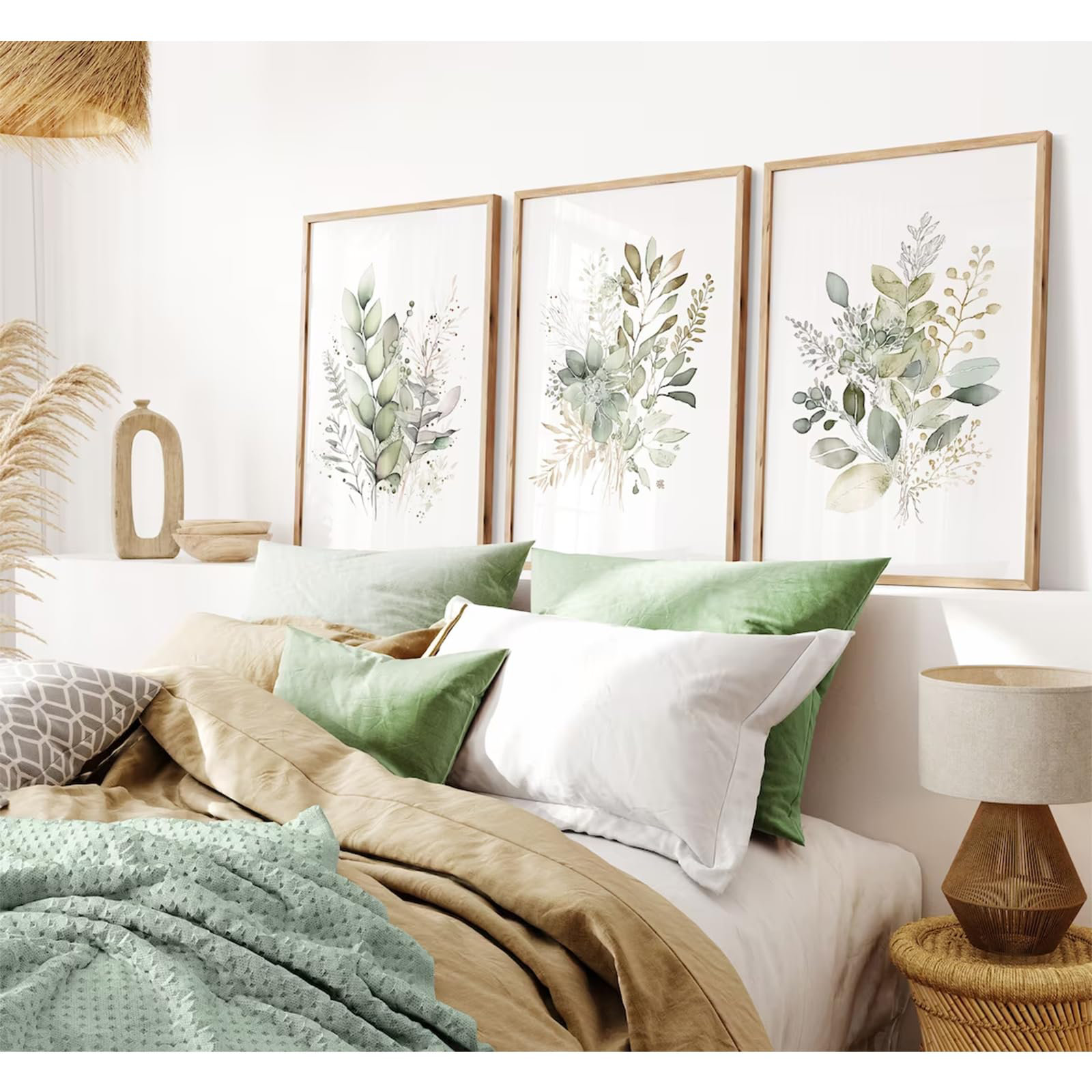 Lark Manor Watercolor Botanical Wall Art Set Of 3 Boho Floral Canvas ...