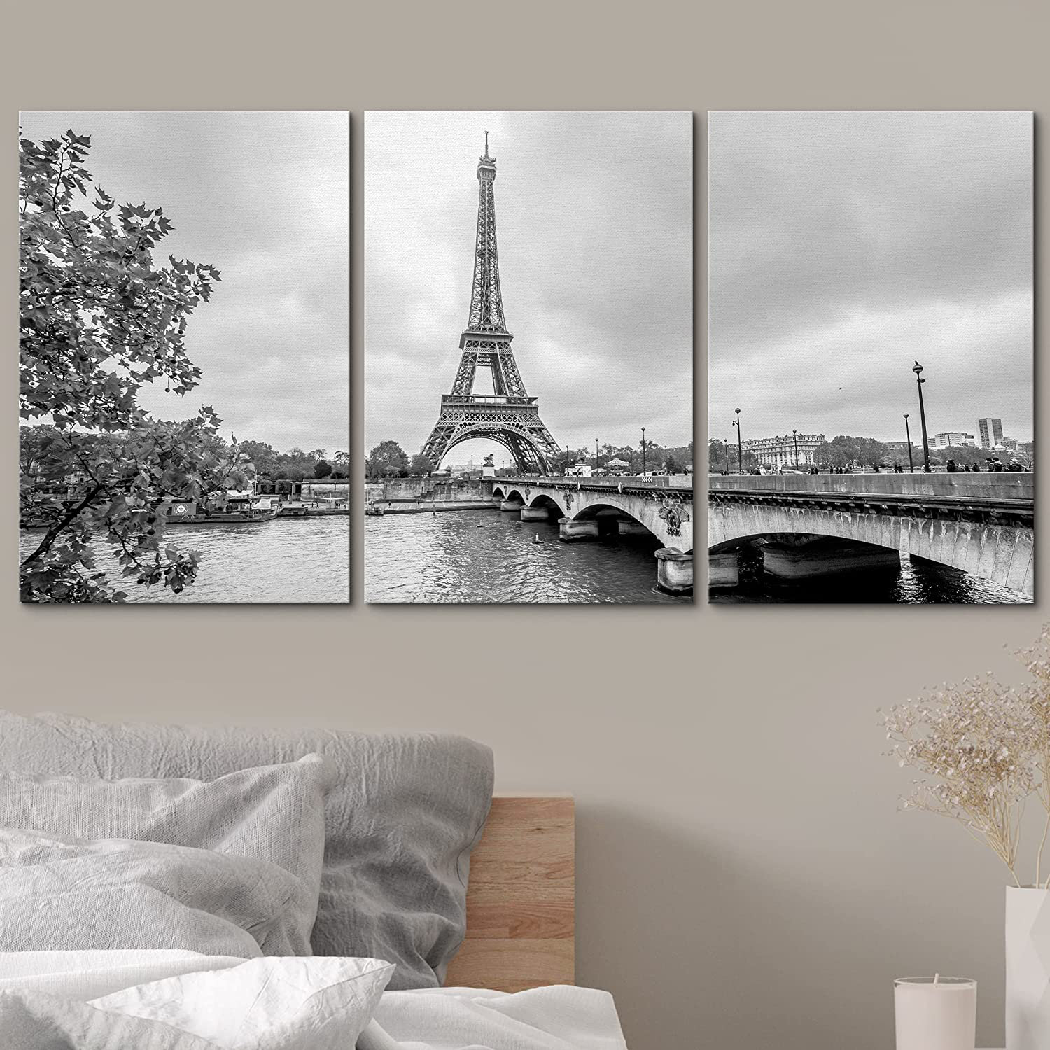 IDEA4WALL Paris Eiffel Tower Cityscape In Seine. On And White Pieces 3 Canvas Print | From Wayfair Black