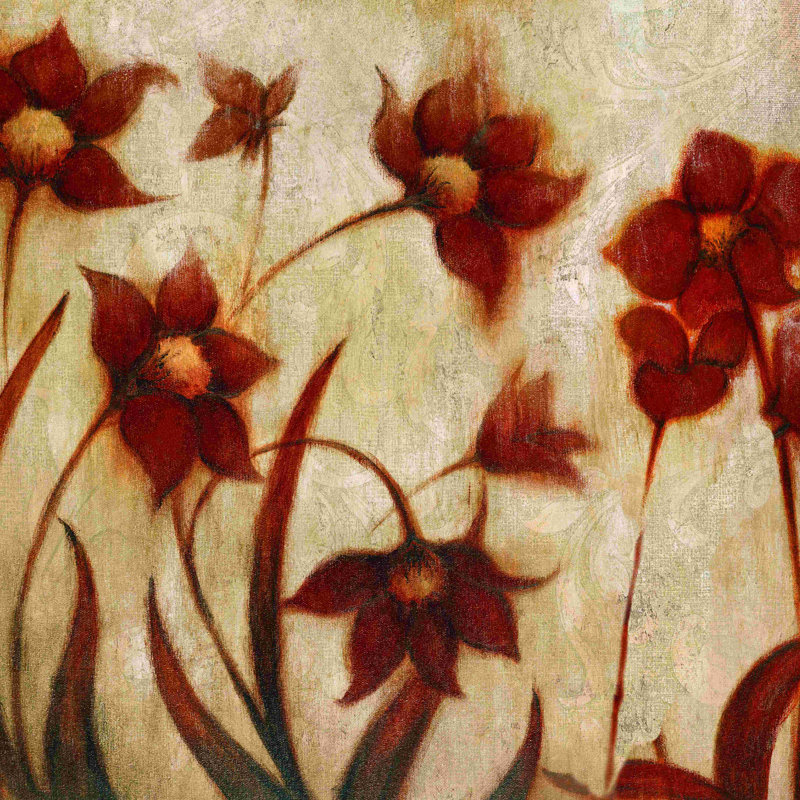 Fleurs peintes en rouge 2 - peinture sur toile tendue, H 12 po x l 12 po