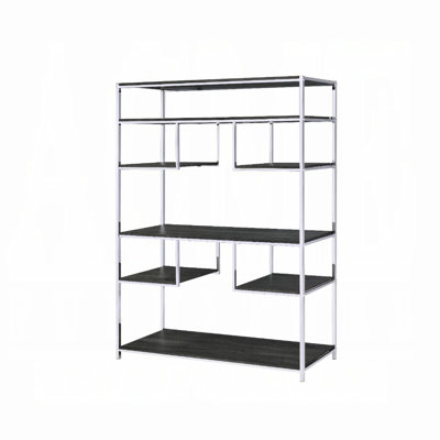 Rustic Grey Oak & 8-Shelf Bookcase - Geometric Open Design Shelf, Metal Construction, Adjustable Wood Storage And Geometrically Stylish Component, Build, Shelves For Holder