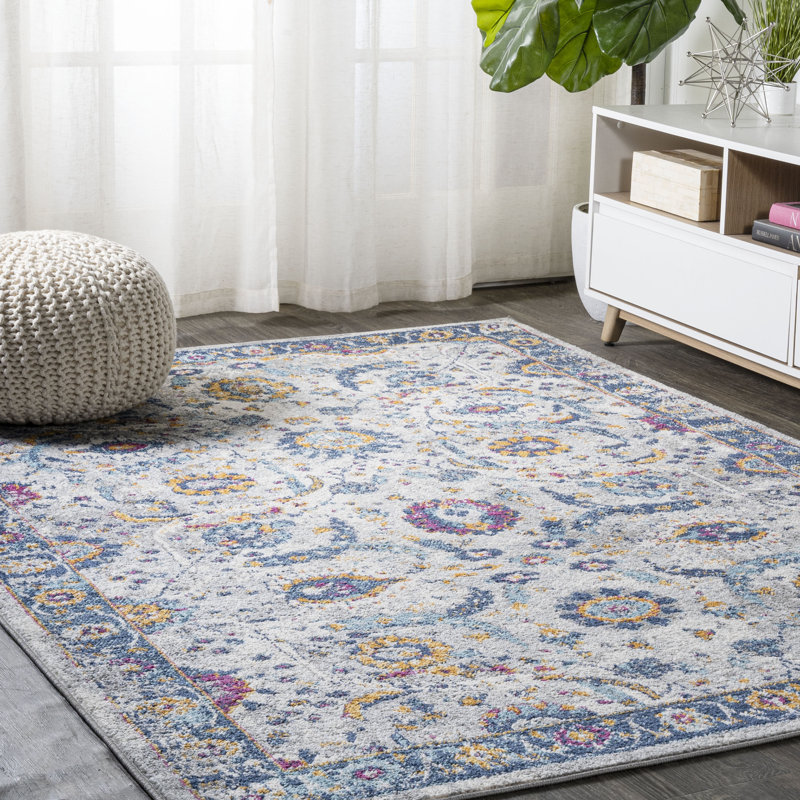 Izil Modern Persian Light Gray/Blue Rug, Rectangle 5'3" x 7'7"