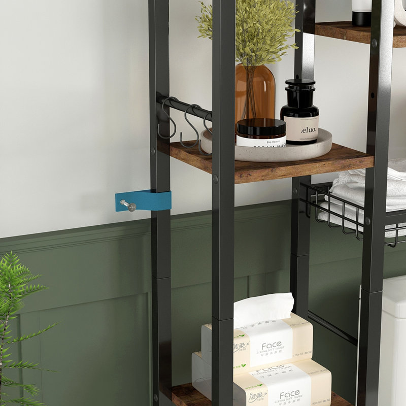 8-Tier Over The Toilet Storage With Side Rack, Over Toilet Storage Rack With Adjustable Shelf & Drain Basket, Freestanding Bathroom Organizer For Balcony, Laundry (Vintage Brown)