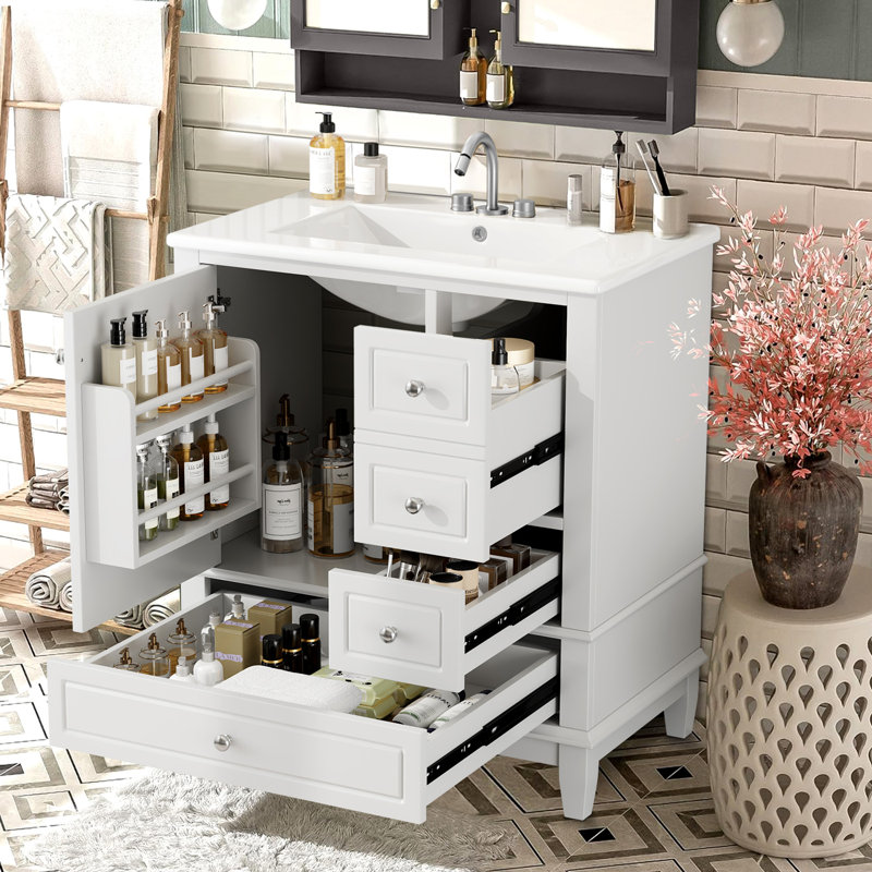 Meuble-lavabo simple 30 po avec comptoir, Blanc