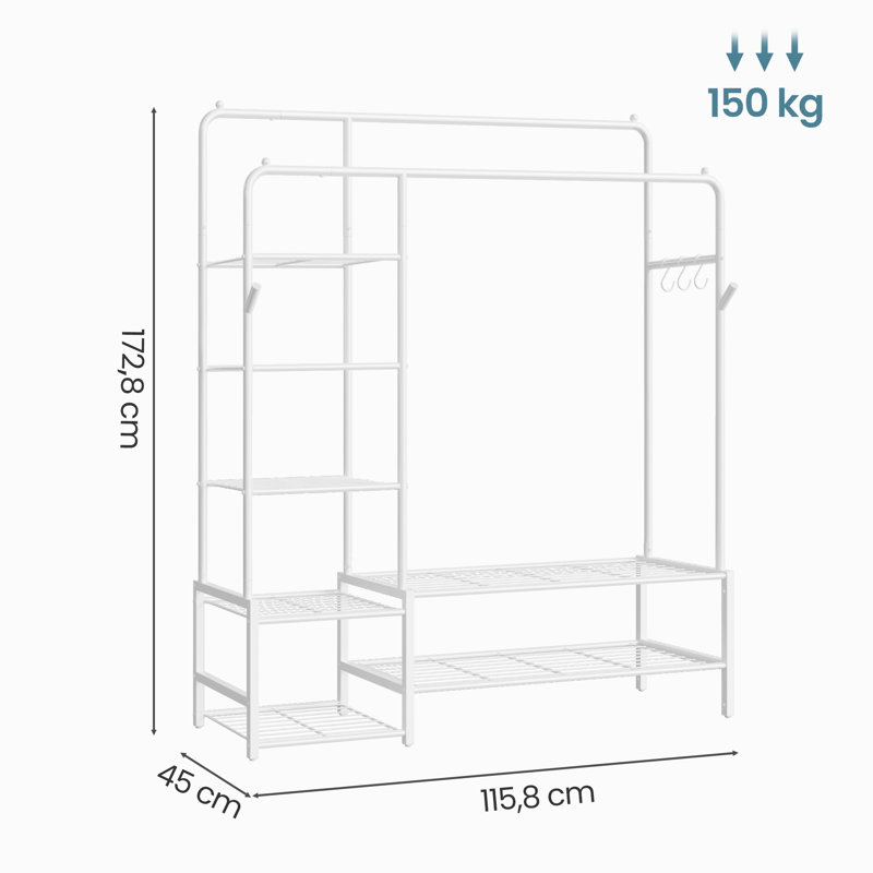Hall Tree 45cm Wide with Shoe Storage, White