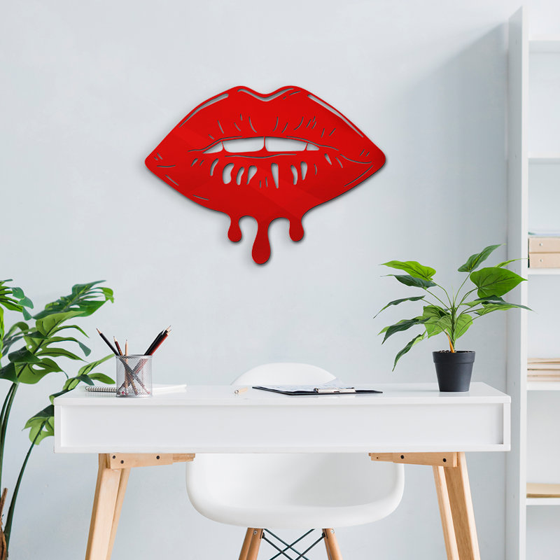 Décoration murale en acrylique Melting Dripping Lips, Rouge pâle, H 15 po x l 19 po