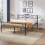 Ensemble de chambre à coucher avec cadre de lit en métal 3 pièces avec 2 tables de chevet, lit plateforme noir avec tables d'appoint avec rangement, tables de chevet à tiroirs et tablettes ouvertes pour la chambre à coucher, style industriel campagnard-1020806841-1020806846
