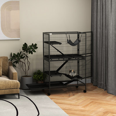 Maison pour 5 petits furets 50 po avec 4 portes, plateau coulissant, métal, abat-jour gris 50,5 po Pet Home Access