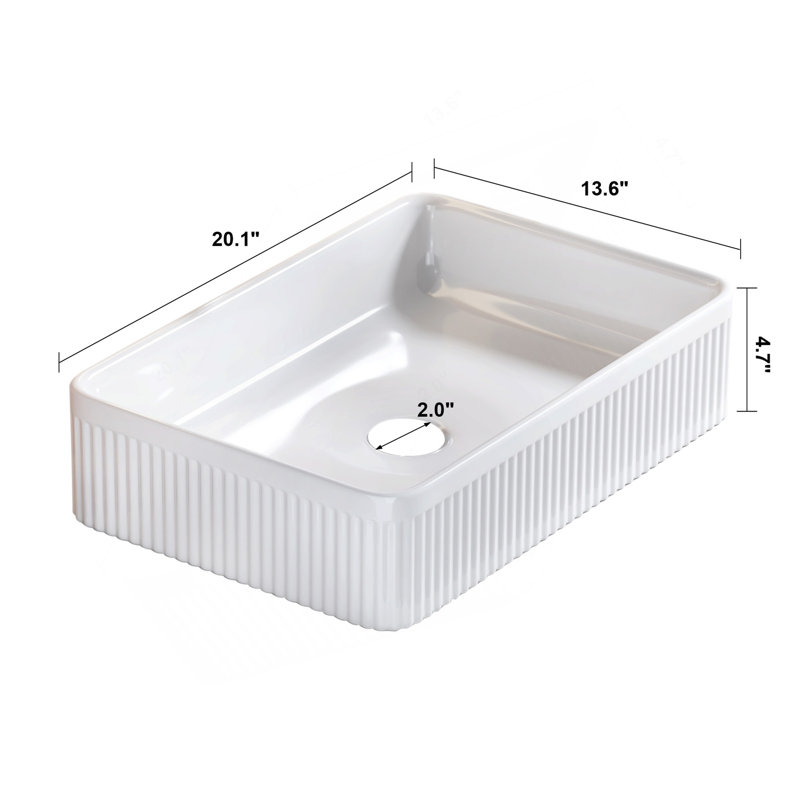 Lavabo vasque de salle de bain rectangulaire blanc en céramique avec bonde