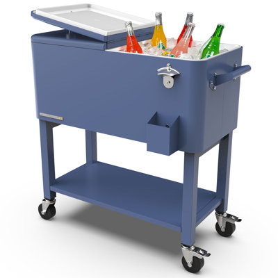Glacière Permasteel avec séparateur et lavabo amovible, capacité spacieuse de 80 pte, réfrigération de 36 heures, plateau de service, glacière à roulettes pour le divertissement intérieur et extérieur, bleu