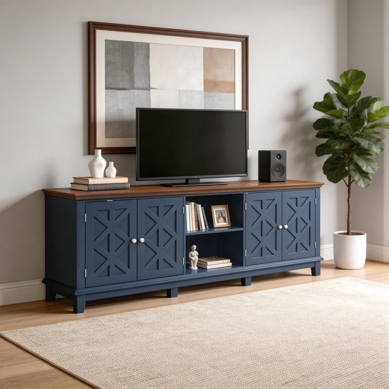 Meuble télé 4 portes 2 tablettes pour grange bleu marine et bleu marine