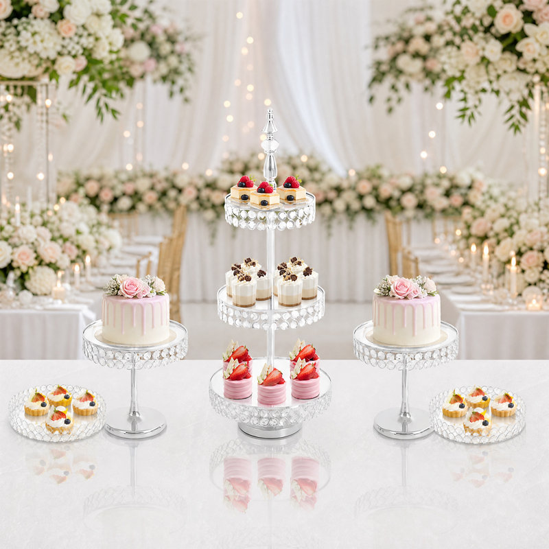 Présentoir à gâteaux, 5 pièces SilverCake Stand - Plateaux ronds pour fête d'anniversaire de mariage