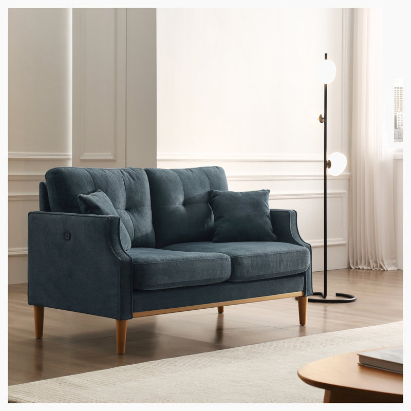 Causeuse standard à accoudoirs encastrés Anstalla, Polyester à 100 % bleu foncé, H 35,03 po x l 56,7 po x P 31,9 po