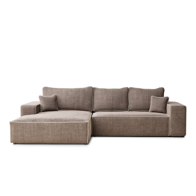 5 Seater Reclining Corner Sofa , Left Hand Facing, Brown/Beige PolyesterChenille