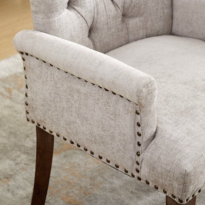 Chaise de salle à manger rembourrée en tissu de chenille, Beige