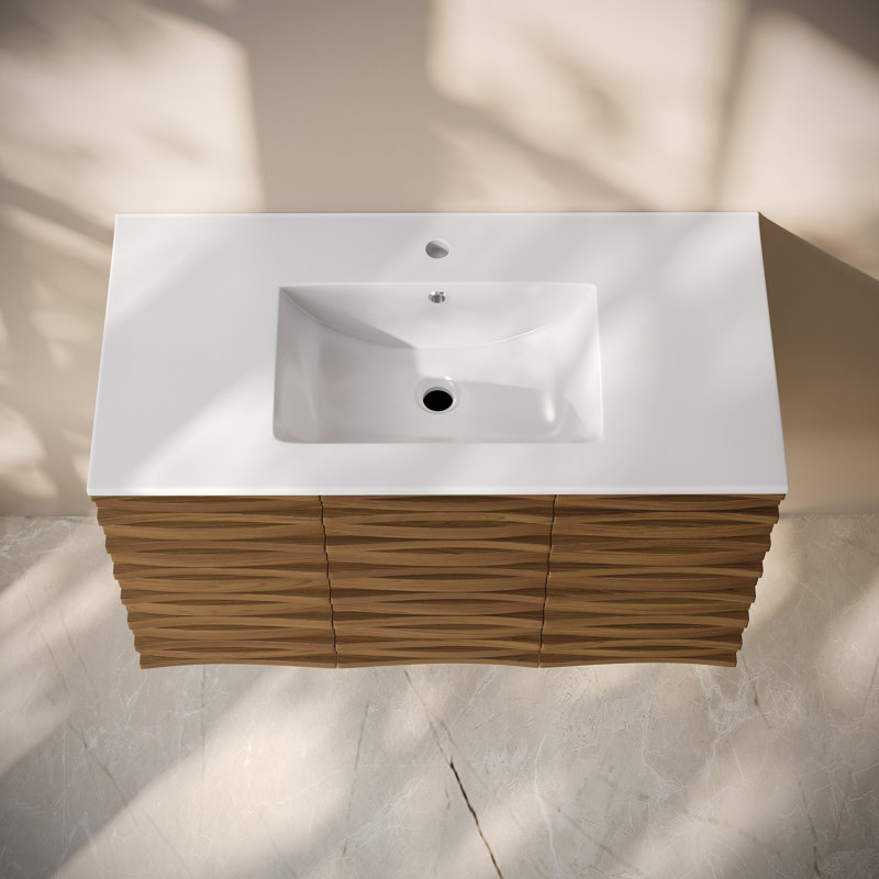 Meuble-lavabo mural 36 po Cascade, Blanc, Brun