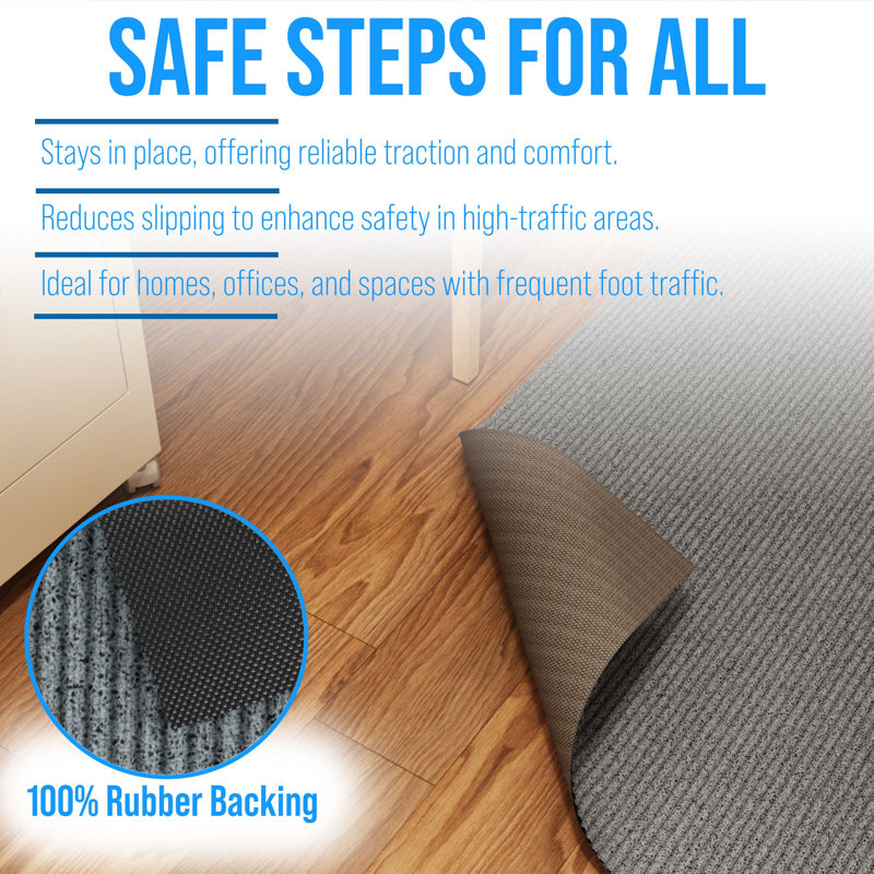 Extra-Long Custom-Length Non-Slip Runner Rug with Dirt-Trapping Grooves. Heavy-Duty, Absorbent, Stain-Resistant, and Washable. Perfect for Entryways, Hallways, and Offices, Gray.