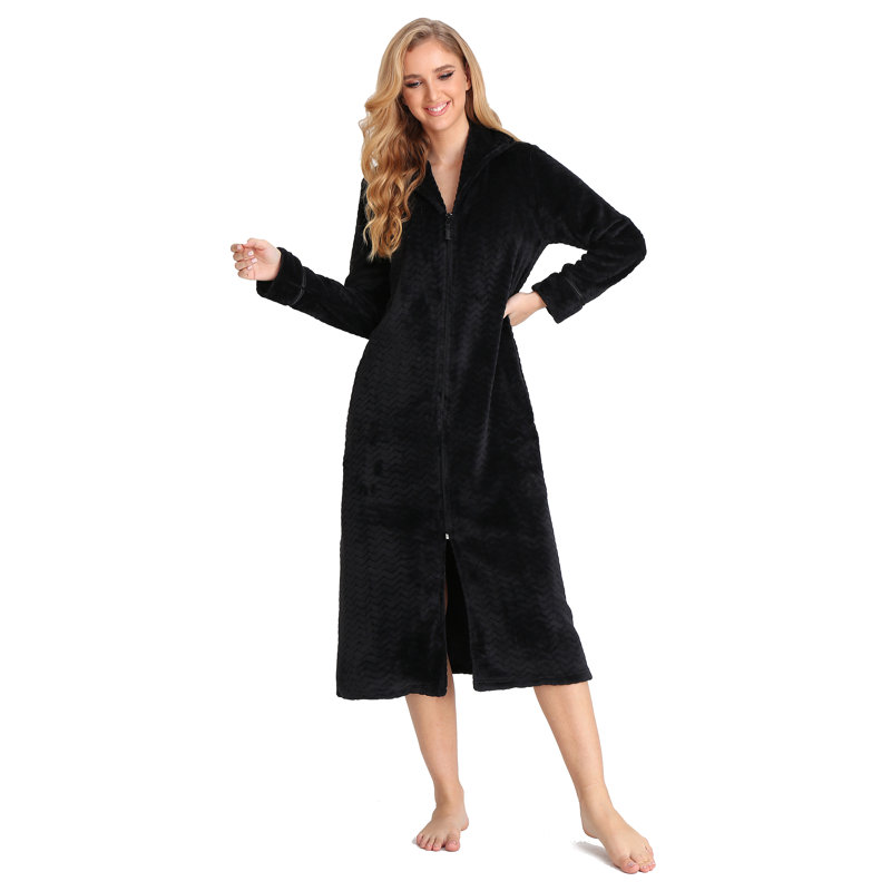 Peignoir mi-mollet avec poches Lakeville, Noir, TG