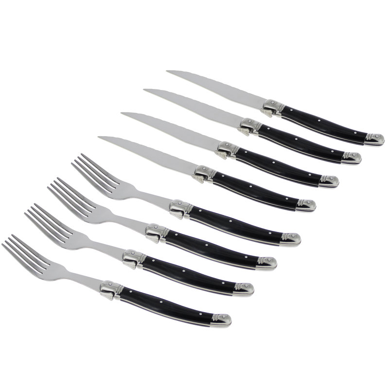 French Home Laguiole Faux Onyx Steak Knife and Fork Set, 8 Piece Set