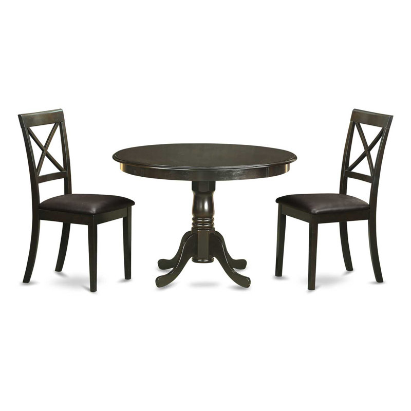 Ensemble de table de salle à manger 3 pièces pour petits espaces comprenant une table de salle à manger ronde avec piédestal et 2 chaises rembourrées en similicuir de 42 po x 42 po Cappuccino