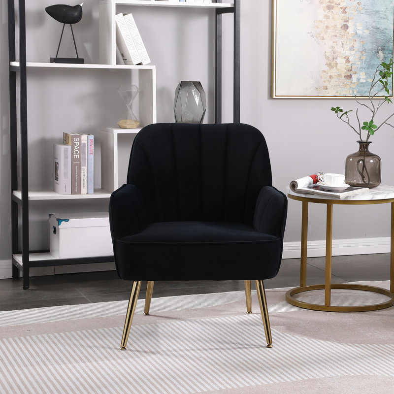 Fauteuil de bureau en velours avec pieds dorés, processus d'installation facile, Noir