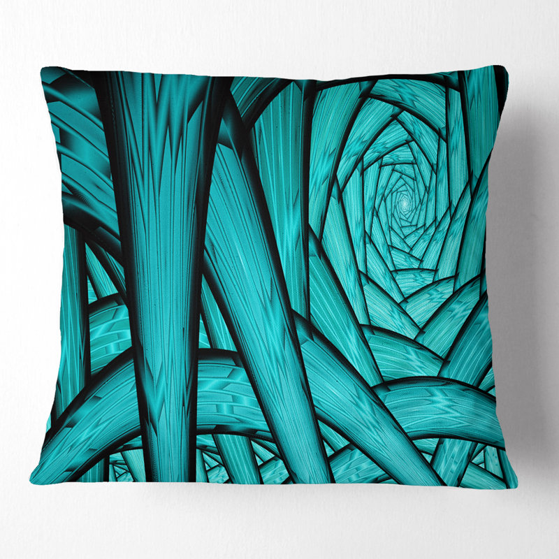 Fractal Endless Tunnel - Coussin imprimé abstrait, 16 po x 1 po, Coussin décoratif, Turquoise