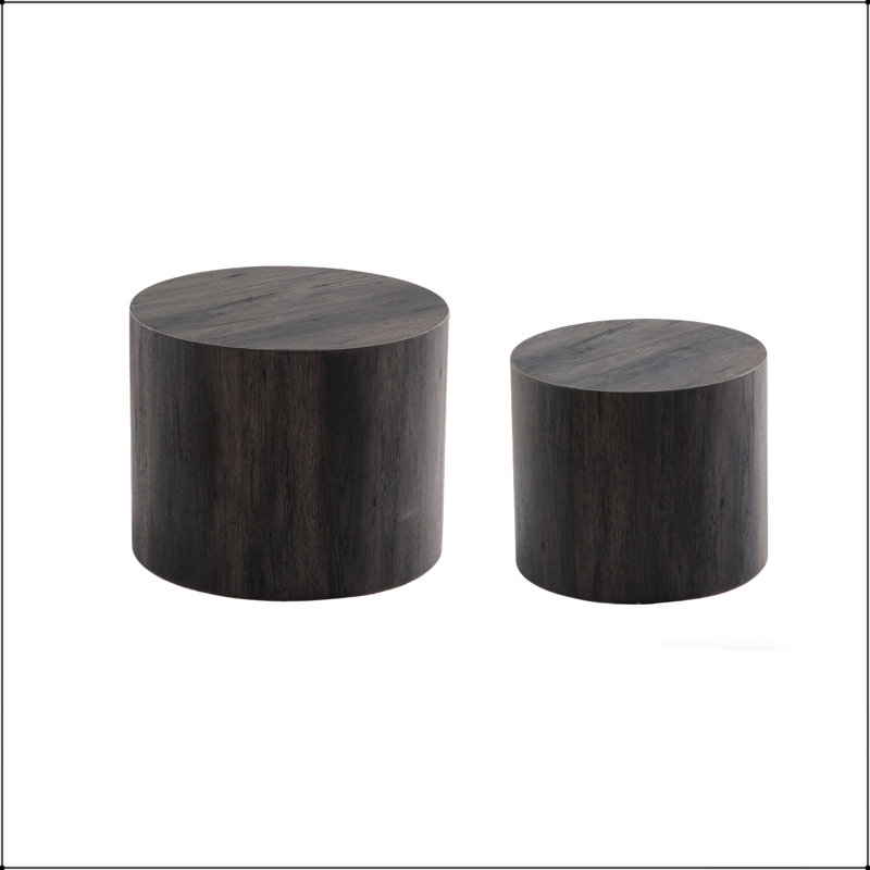 Ensemble de 2 tables basses gigognes rondes modernes en bois pour petits espaces, idéales pour le salon et la chambre à coucher